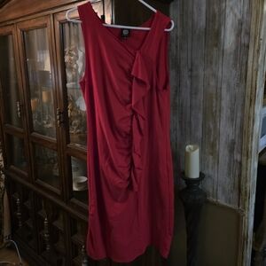 Bobeau Sleeveless Red Ruffle-Front Midi Dress (XL)